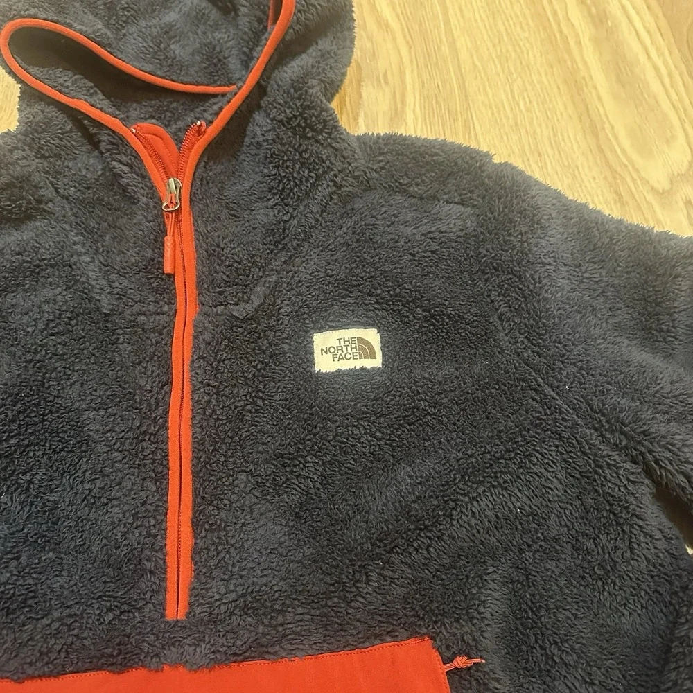 The North Face Sherpa Fleece Pullover Hoodie Mens Large Blue Red Campshire